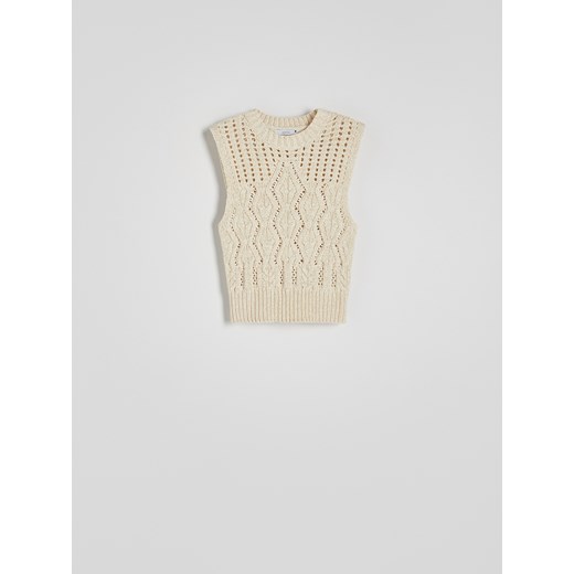 Reserved - Dzianinowy bezrękawnik z bawełną - kremowy Reserved L Reserved