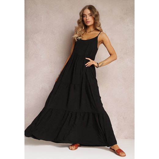 Czarna Sukienka Maxi z Wiskozy na Ramiączkach Avaja Renee M wyprzedaż Renee odzież