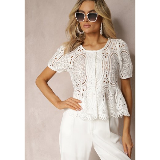 Biała Koronkowa Bluzka z Guzikami Wisterria ze sklepu Renee odzież w kategorii Koszule damskie - zdjęcie 170140801