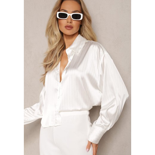 Biała Koszula o Fasonie Oversize z Metaliczną Nicią Venatti ze sklepu Renee odzież w kategorii Koszule damskie - zdjęcie 170141001