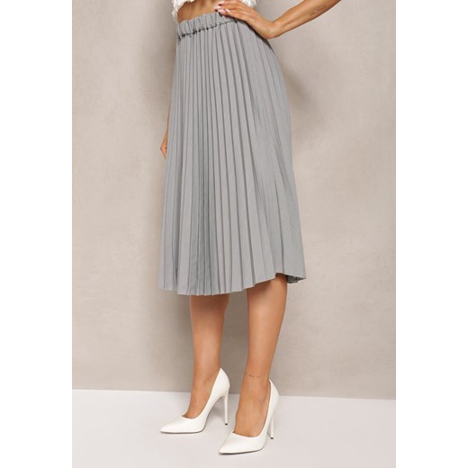 Ciemnoszara Spódnica Midi z Plisami High Waist Jasmira Renee S okazja Renee odzież