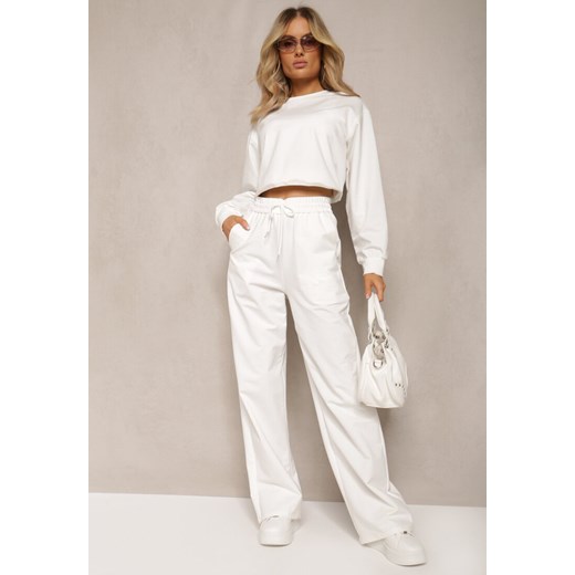 Białe Szerokie Spodnie Dresowe z Elastycznej Bawełny Niarti ze sklepu Renee odzież w kategorii Spodnie damskie - zdjęcie 170141141