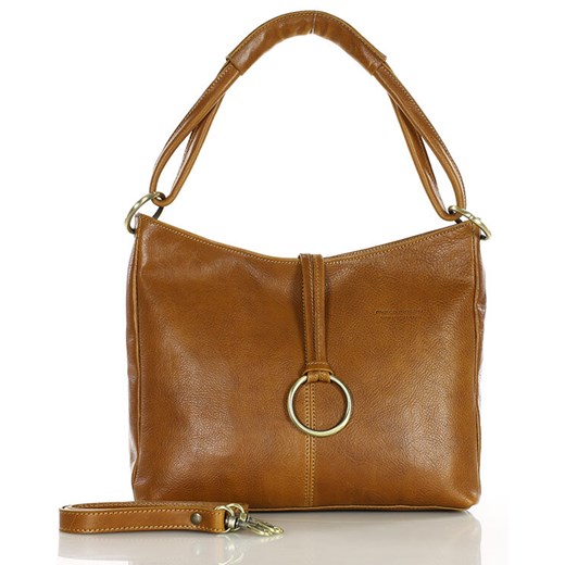 Klasyczna torba skórzana na ramię premium leather - MARCO MAZZINI brąz camel ze sklepu Verostilo w kategorii Listonoszki - zdjęcie 170142200