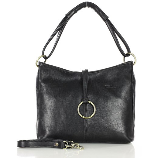 Klasyczna torba skórzana na ramię premium leather - MARCO MAZZINI czarna ze sklepu Verostilo w kategorii Listonoszki - zdjęcie 170142220