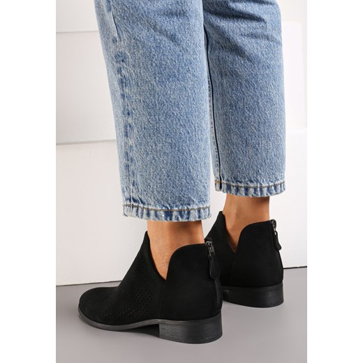 Czarne Ażurowe Botki Sztyblety z Wycięciami i Suwakiem z Tyłu ze Skórzaną 36 okazja born2be.pl