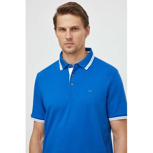 Michael Kors polo bawełniane kolor niebieski gładki ze sklepu ANSWEAR.com w kategorii T-shirty męskie - zdjęcie 170143561