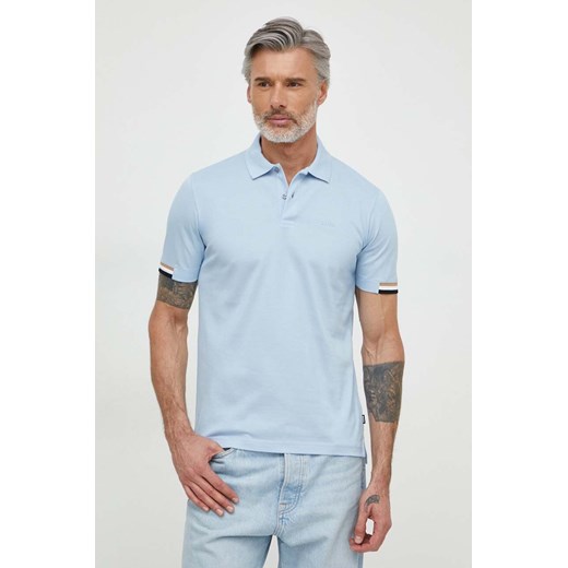 BOSS polo bawełniane kolor niebieski gładki 50467113 ze sklepu ANSWEAR.com w kategorii T-shirty męskie - zdjęcie 170143581