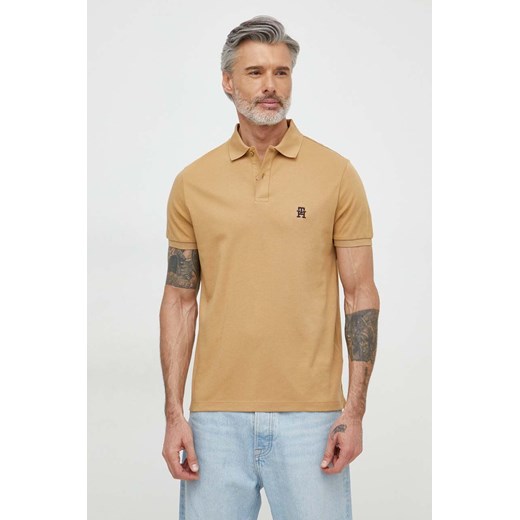 Tommy Hilfiger polo bawełniane kolor beżowy gładki MW0MW34783 ze sklepu ANSWEAR.com w kategorii T-shirty męskie - zdjęcie 170143930