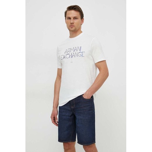 Armani Exchange t-shirt bawełniany męski kolor beżowy z nadrukiem 3DZTJF ZJH4Z ze sklepu ANSWEAR.com w kategorii T-shirty męskie - zdjęcie 170144124
