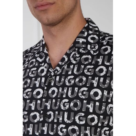 Koszula męska Hugo Boss z krótkim rękawem w abstrakcyjnym wzorze z klasycznym kołnierzykiem 