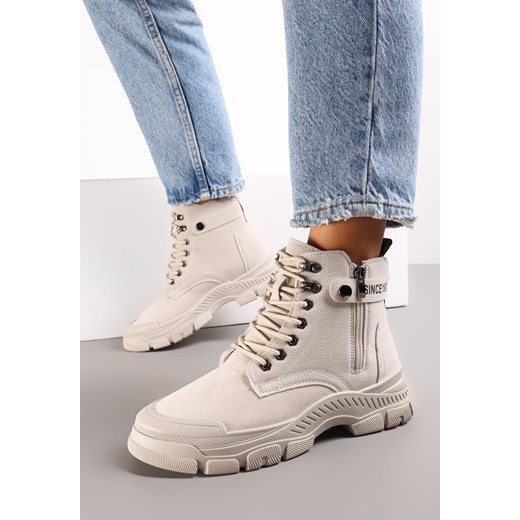 Beżowe Botki Traperki na Grubej Podeszwie Beanika ze sklepu born2be.pl w kategorii Workery damskie - zdjęcie 170152892
