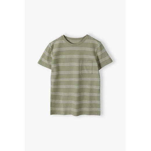 Dzianinowy t-shirt chłopięcy - zielony w paski - Lincoln&Sharks ze sklepu 5.10.15 w kategorii T-shirty chłopięce - zdjęcie 170154393