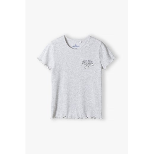 Szary t-shirt dziewczęcy w prążki - New York - Lincoln&Sharks ze sklepu 5.10.15 w kategorii Bluzki dziewczęce - zdjęcie 170154570