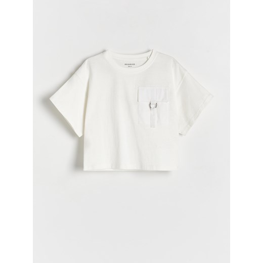 Reserved - T-shirt z kieszenią - złamana biel ze sklepu Reserved w kategorii Bluzki dziewczęce - zdjęcie 170170454