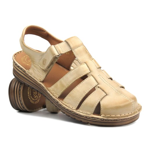 Wygodne sandały damskie skórzane- Waldi 1101, beżowe ze sklepu ulubioneobuwie w kategorii Sandały damskie - zdjęcie 170171073