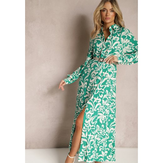 Zielona Sukienka Koszulowa w Ornamentalny Print z Wiskozy Eillo ze sklepu Renee odzież w kategorii Sukienki - zdjęcie 170172680