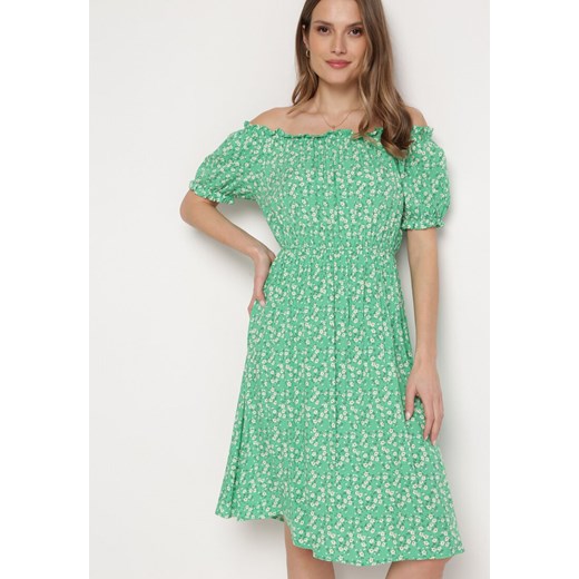 Zielona Sukienka Midi z Wiskozy Hiszpanka w Kwiatowy Print Oserafia ze sklepu Born2be Odzież w kategorii Sukienki - zdjęcie 170174032