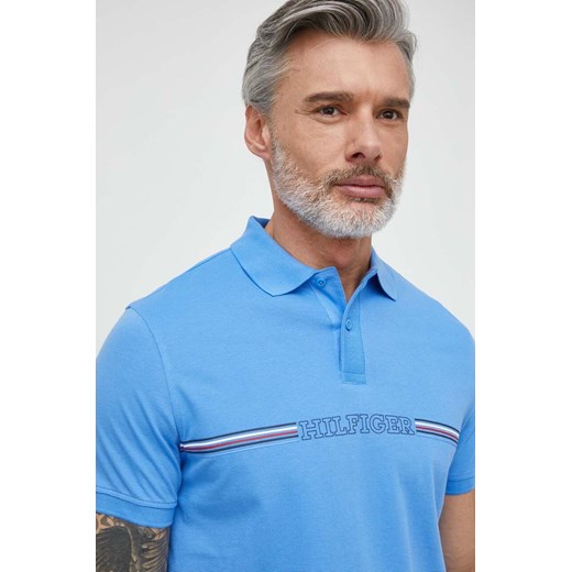 Tommy Hilfiger polo bawełniane kolor niebieski z nadrukiem MW0MW34769 ze sklepu ANSWEAR.com w kategorii T-shirty męskie - zdjęcie 170175954