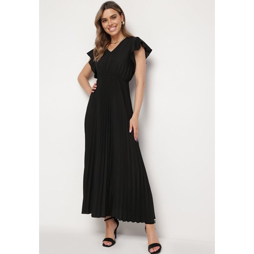 Czarna Plisowana Sukienka Maxi Rozkloszowana z Luźnymi Rękawkami Serahpine ze sklepu Born2be Odzież w kategorii Sukienki - zdjęcie 170184261
