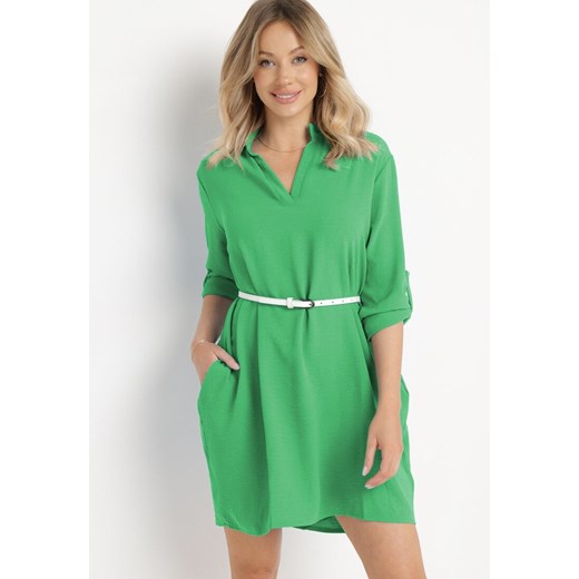 Zielona Sukienka Koszulowa o Rozkloszowanym Fasonie Neoriana ze sklepu Born2be Odzież w kategorii Sukienki - zdjęcie 170184302