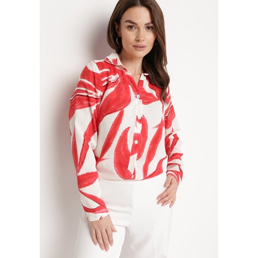 Czerwono-Biała Koszula Ozdobiona Akwarelowym Wzorem Muirella ze sklepu Born2be Odzież w kategorii Koszule damskie - zdjęcie 170184580