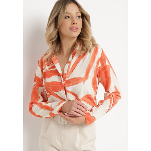 Pomarańczowo-Biała Koszula Ozdobiona Akwarelowym Wzorem Muirella ze sklepu Born2be Odzież w kategorii Koszule damskie - zdjęcie 170184590