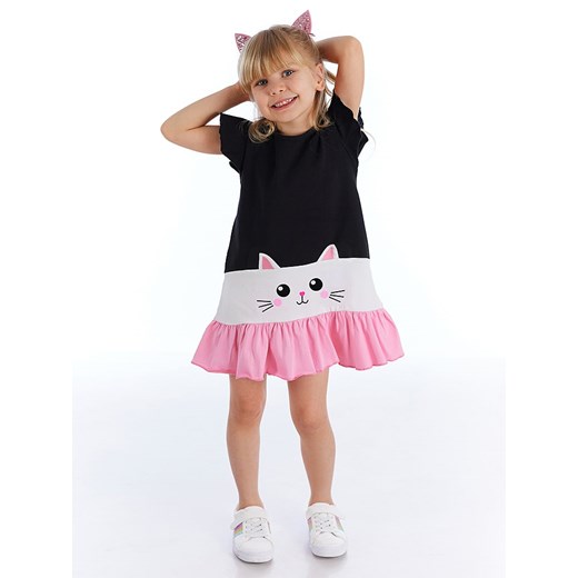 Denokids Sukienka &quot;Cat&quot; w kolorze czarno-biało-jasnoróżowym ze sklepu Limango Polska w kategorii Sukienki dziewczęce - zdjęcie 170185013