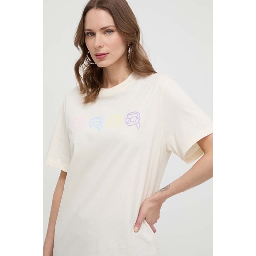 Karl Lagerfeld t-shirt bawełniany damski kolor beżowy ze sklepu ANSWEAR.com w kategorii Bluzki damskie - zdjęcie 170206094