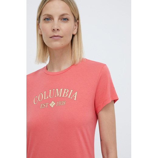 Columbia t-shirt Trek damski kolor czerwony 1992134 ze sklepu ANSWEAR.com w kategorii Bluzki damskie - zdjęcie 170206260