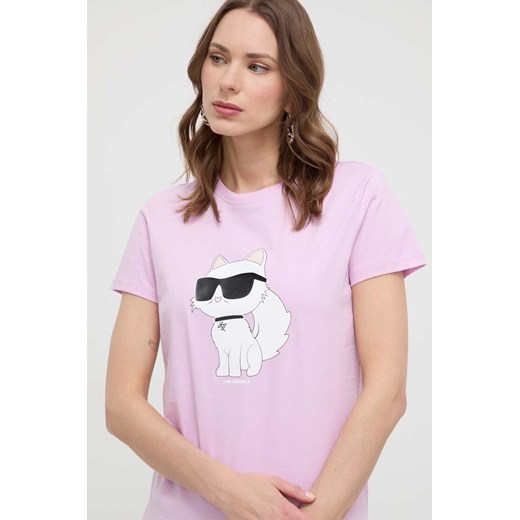 Karl Lagerfeld t-shirt bawełniany damski kolor różowy ze sklepu ANSWEAR.com w kategorii Bluzki damskie - zdjęcie 170206283