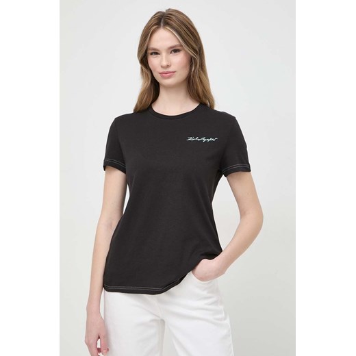 Karl Lagerfeld t-shirt bawełniany damski kolor czarny ze sklepu ANSWEAR.com w kategorii Bluzki damskie - zdjęcie 170206582