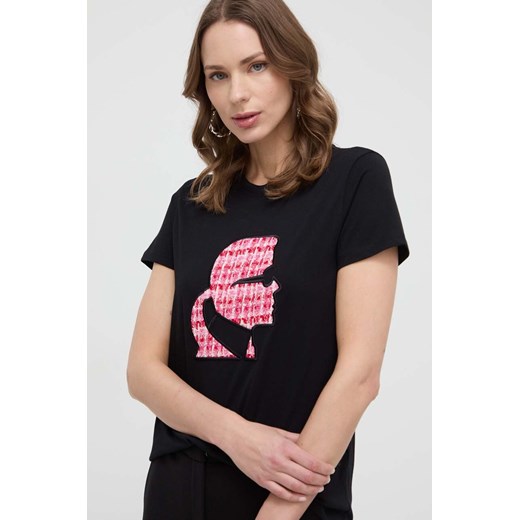 Karl Lagerfeld t-shirt bawełniany damski kolor czarny ze sklepu ANSWEAR.com w kategorii Bluzki damskie - zdjęcie 170206601