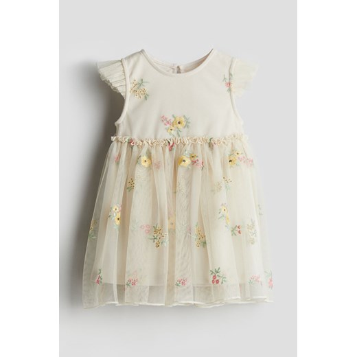 H & M - Sukienka z haftowanego tiulu - Beżowy ze sklepu H&M w kategorii Sukienki niemowlęce - zdjęcie 170209634