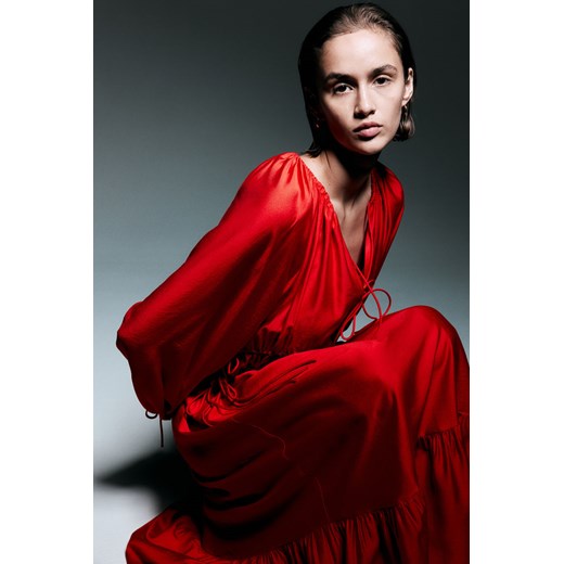 H & M - Sukienka ze sznurkiem do ściągania - Czerwony H & M L H&M