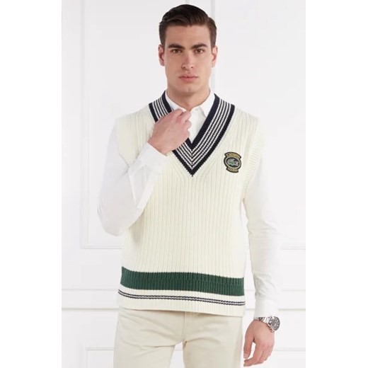 Sweter męski beżowy Lacoste na zimę w serek 
