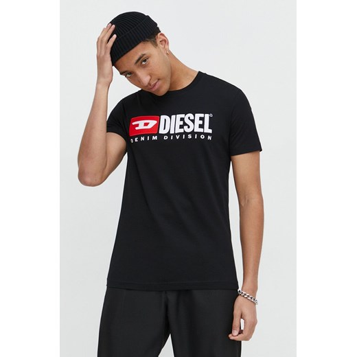 Diesel t-shirt bawełniany T-DIEGOR-DIV męski kolor czarny z aplikacją ze sklepu ANSWEAR.com w kategorii T-shirty męskie - zdjęcie 170215570