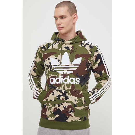 adidas Originals bluza męska kolor zielony z kapturem wzorzysta IS0209 ze sklepu ANSWEAR.com w kategorii Bluzy męskie - zdjęcie 170215623