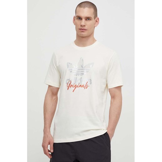 adidas Originals t-shirt bawełniany męski kolor beżowy z nadrukiem IS2910 ze sklepu ANSWEAR.com w kategorii T-shirty męskie - zdjęcie 170215941