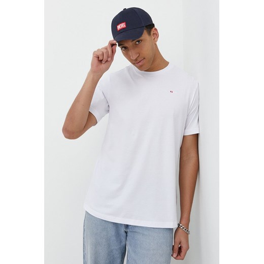 Diesel t-shirt bawełniany męski kolor biały gładki ze sklepu ANSWEAR.com w kategorii T-shirty męskie - zdjęcie 170215961