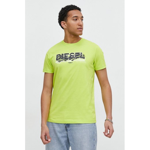 Diesel t-shirt bawełniany męski kolor zielony z nadrukiem Diesel S ANSWEAR.com