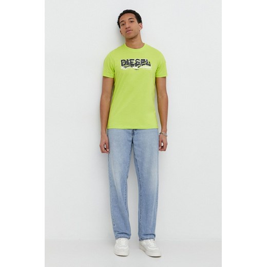 Diesel t-shirt bawełniany męski kolor zielony z nadrukiem Diesel L ANSWEAR.com