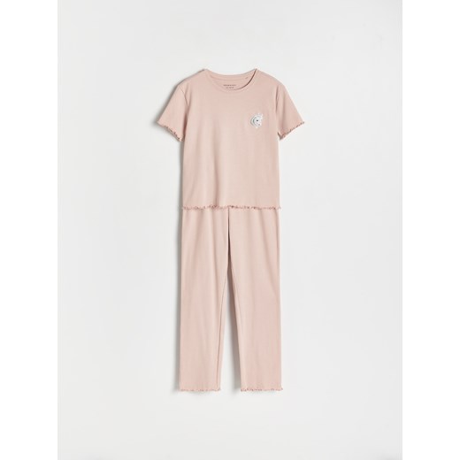 Reserved - Bawełniana piżama w prążek - brudny róż ze sklepu Reserved w kategorii Piżamy dziecięce - zdjęcie 170219342