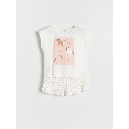 Reserved - Bawełniana piżama z nadrukiem - złamana biel ze sklepu Reserved w kategorii Piżamy dziecięce - zdjęcie 170219552