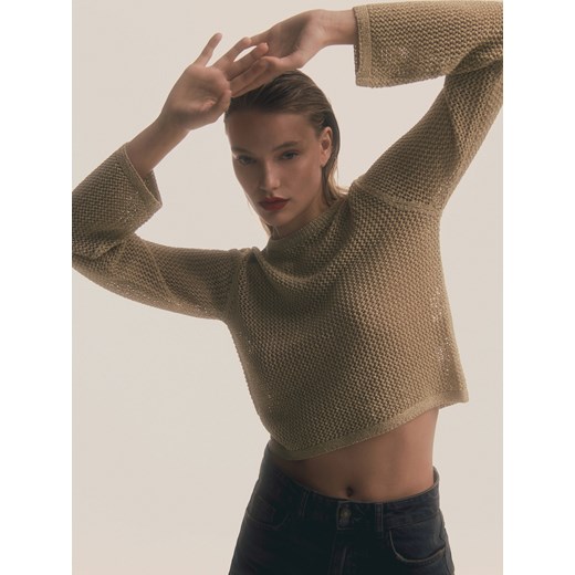 Reserved - Ażurowy sweter z metalizowaną nicią - złoty ze sklepu Reserved w kategorii Swetry damskie - zdjęcie 170221433