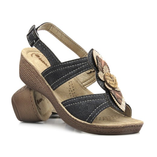 Sandały damskie z ozdobną cholewką - INBLU GL-29,czarne ze sklepu ulubioneobuwie w kategorii Sandały damskie - zdjęcie 170221471
