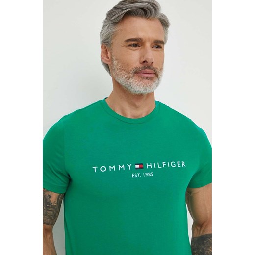 Tommy Hilfiger t-shirt bawełniany męski kolor zielony z aplikacją MW0MW11797 ze sklepu ANSWEAR.com w kategorii T-shirty męskie - zdjęcie 170222514