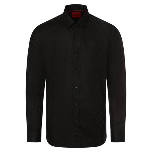 HUGO Koszula męska - Elisha02 Mężczyźni Super Slim Fit Bawełna czarny wzorzysty ze sklepu vangraaf w kategorii Koszule męskie - zdjęcie 170230391