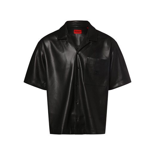 HUGO Koszula męska - Egeeno Mężczyźni Regular Fit czarny jednolity ze sklepu vangraaf w kategorii Koszule męskie - zdjęcie 170230392