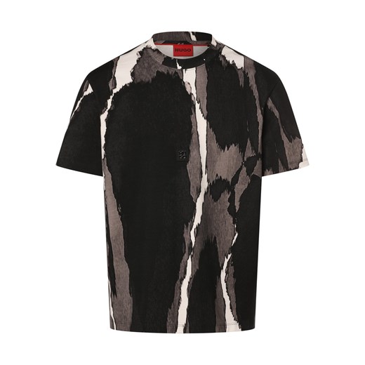 HUGO Koszulka męska - Davacas Mężczyźni Bawełna czarny wzorzysty ze sklepu vangraaf w kategorii T-shirty męskie - zdjęcie 170230400