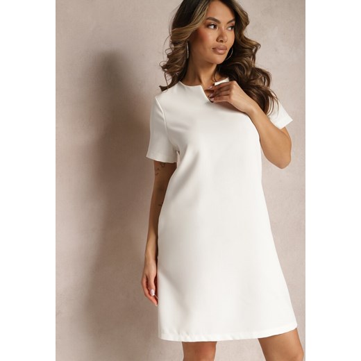 Biała Trapezowa Sukienka Mini z Krótkim Rękawem i Kieszeniami Vrea ze sklepu Renee odzież w kategorii Sukienki - zdjęcie 170231632